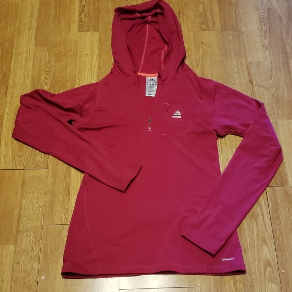 Adidas fitted climalite hoodie berry sz medium